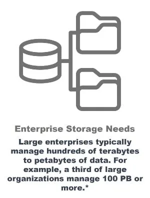 Large enterprises typically manage hundreds of terabytes to petabytes of data. For example, a third of large organizations manage 100 PB or more.*
